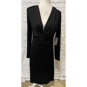 Kenneth Cole Reaction Long Sleeve Black V-Neck Rayon Dress NWT Size Medium